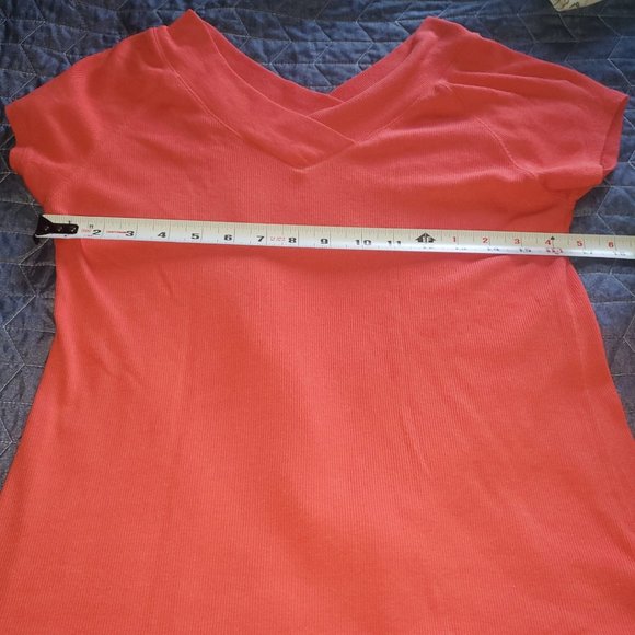Soft Surroundings Sz S Pink Double V Neck Timely Ribbed Knit Short Sleeve Top - Picture 7 of 8
